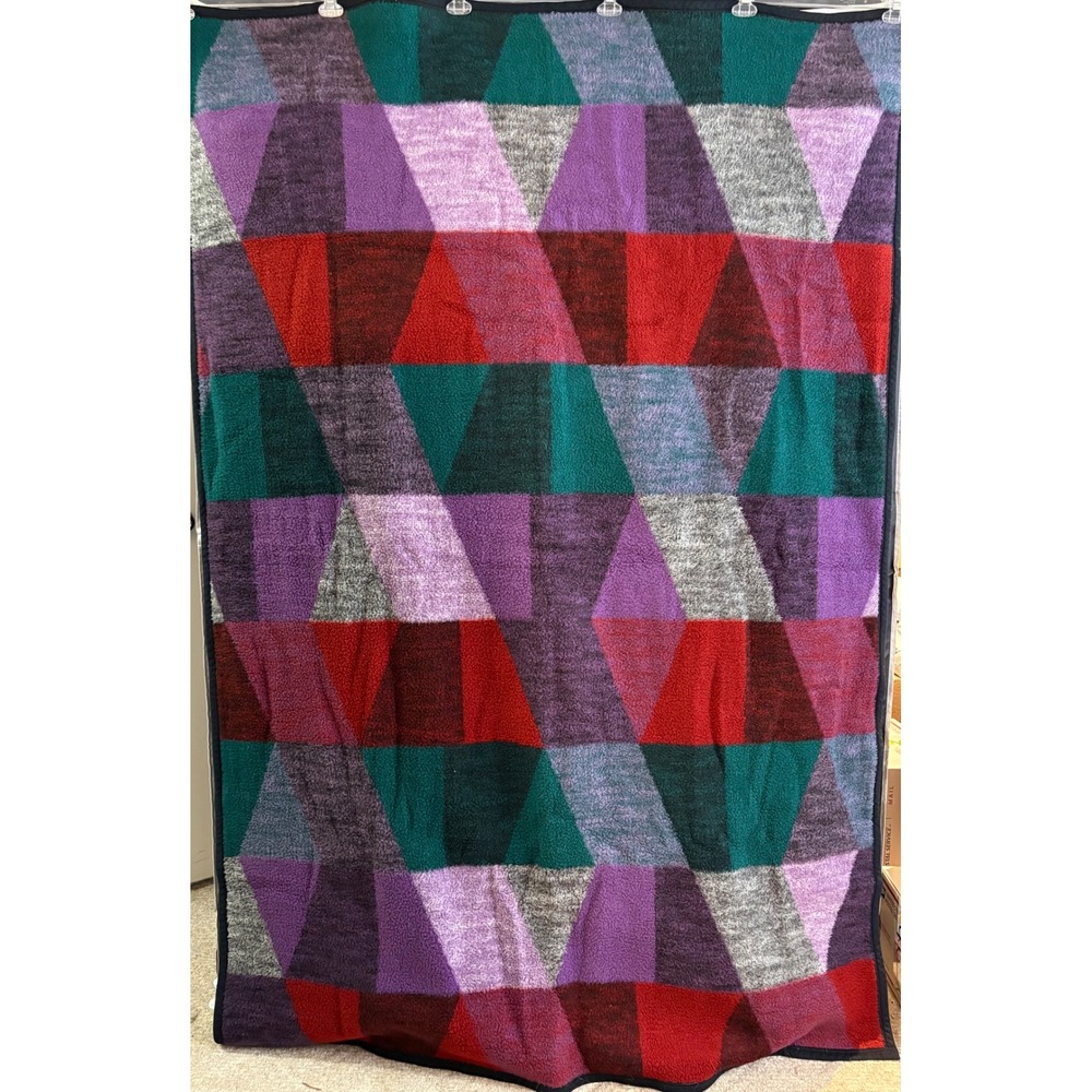 Vtg Biederlack Throw Blanket Multi-color Geometric Triangle Purple Red USA 51x75